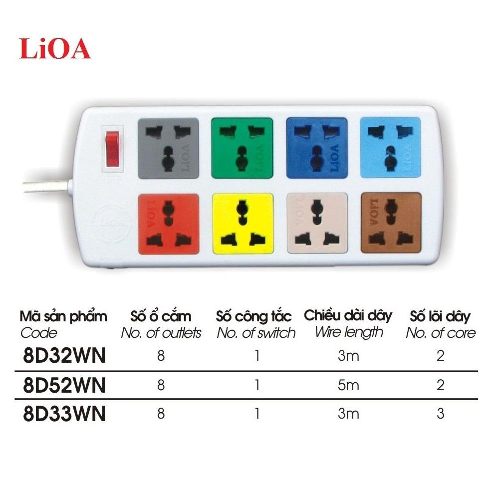 Ổ cắm kéo dài đa năng LiOA 8D33WN (3m x 8 ổ cắm)