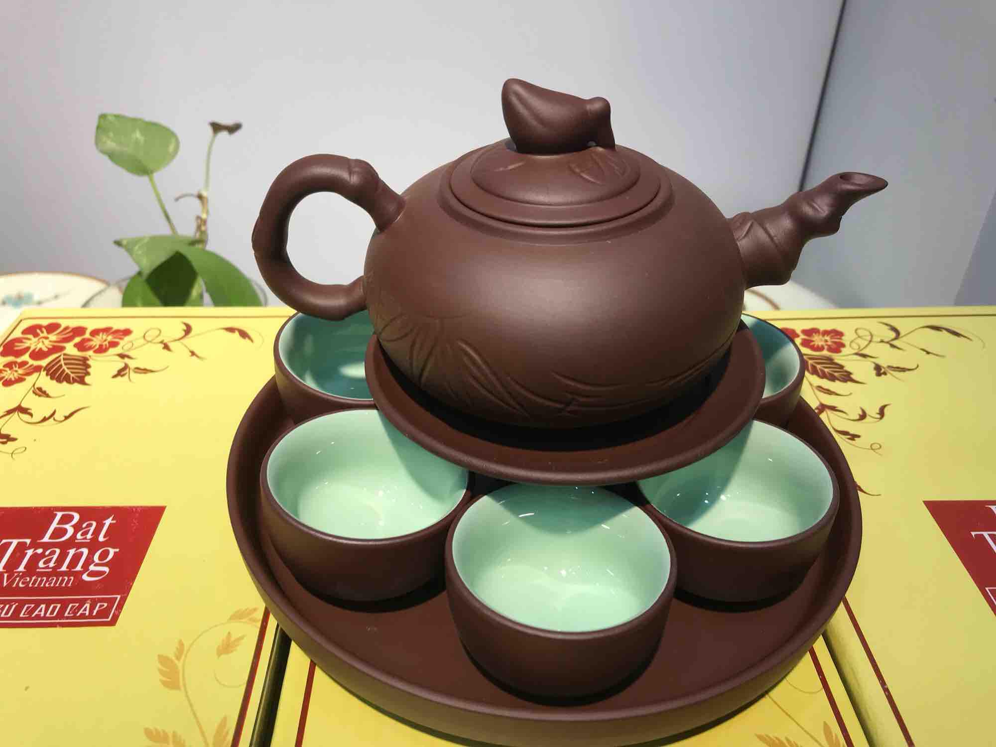 Bộ ấm chén Bát Tràng  tử sa ( khay )