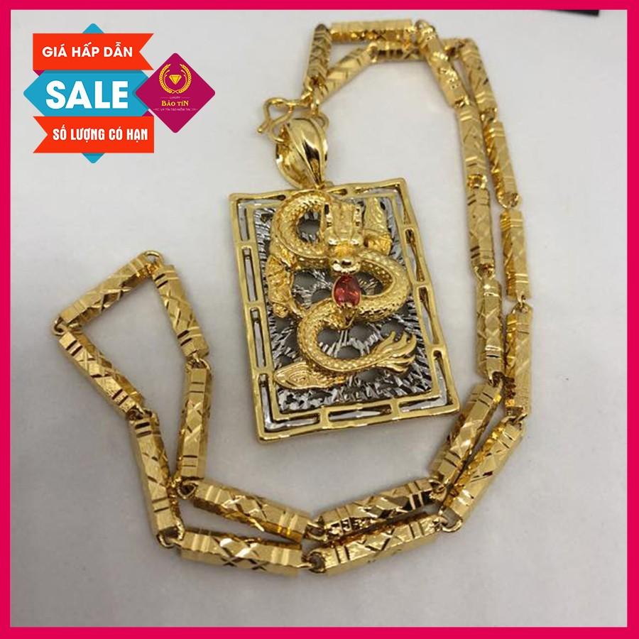 Dây chuyền nam mặt rồng ngọc đỏ mạ vàng cao cấp