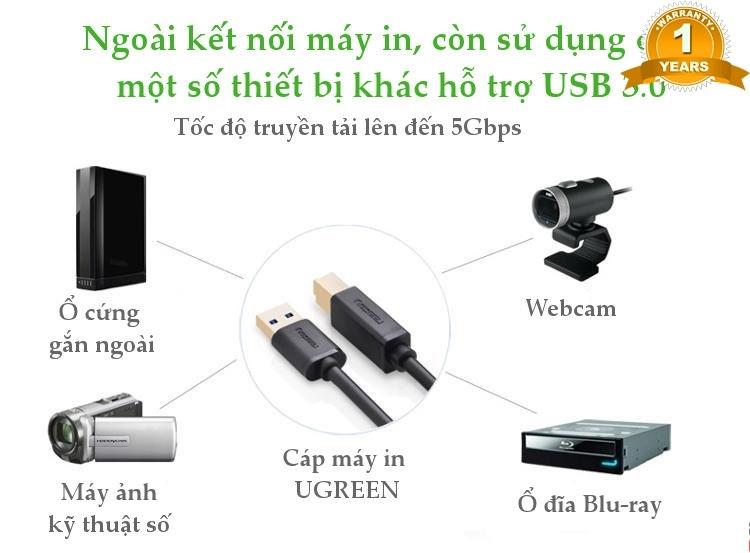 Cáp USB 3.0 AM to BM 2m Ugreen 10372 (Đen)