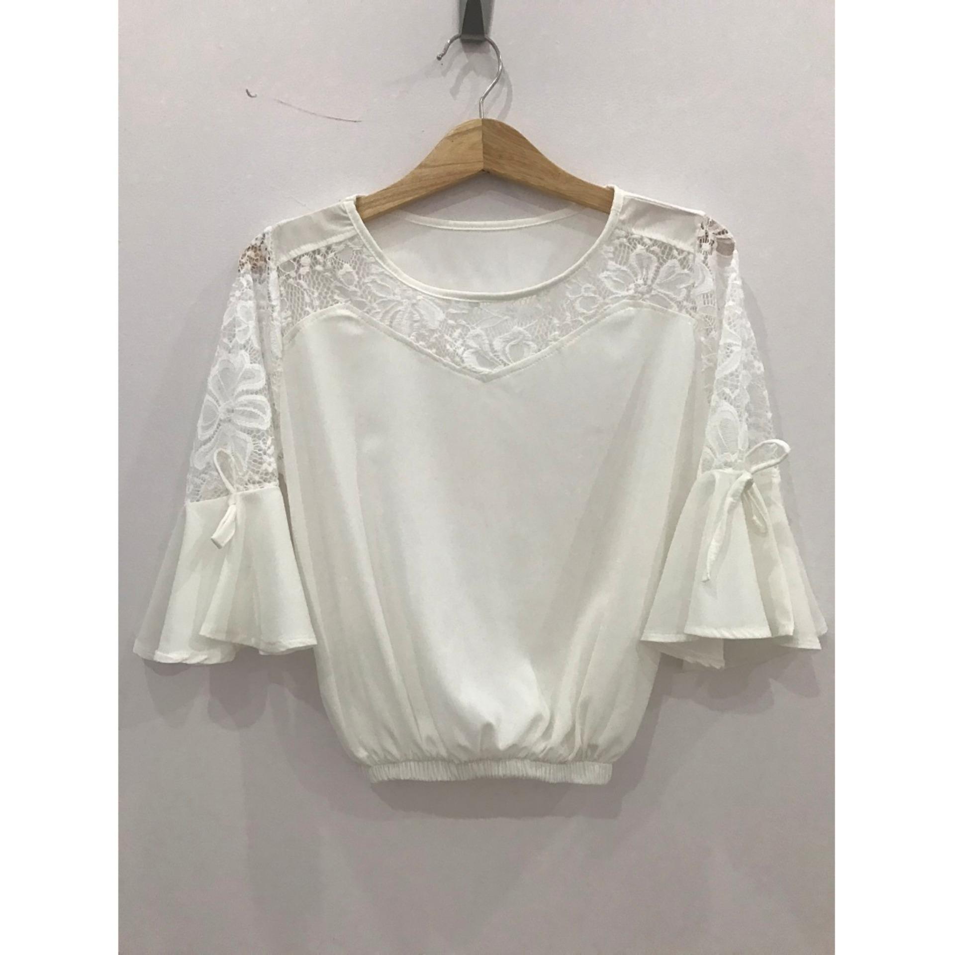 Aó tay loe phối ren đính nơ tay (đen)