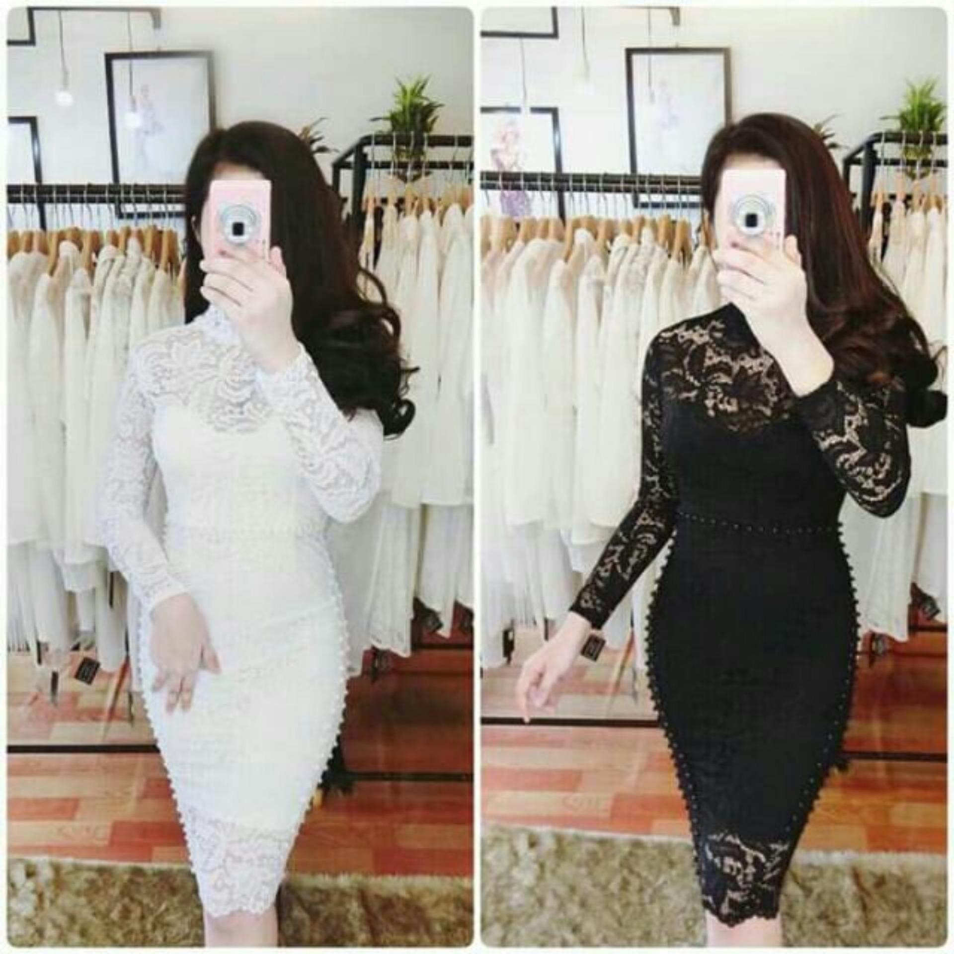Đầm body tay dài đính cườm 2 bên
