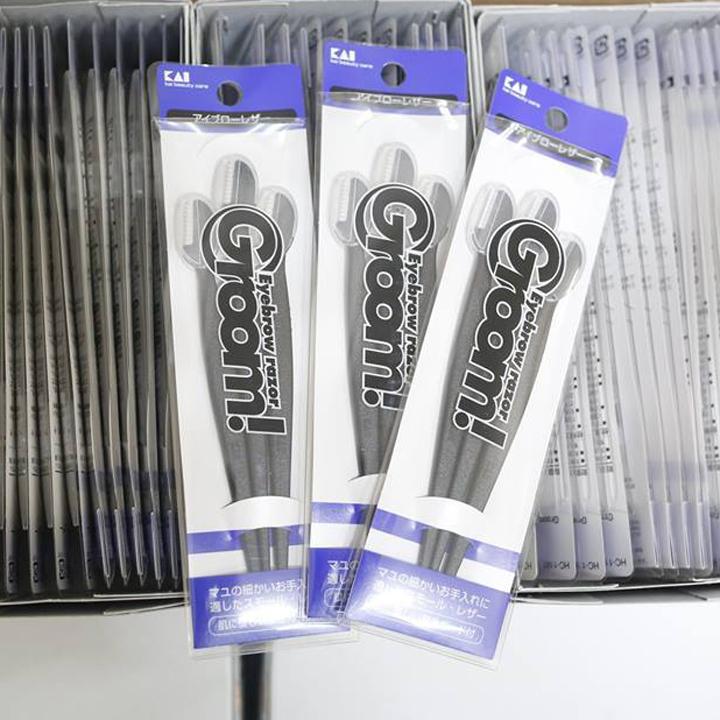 Set 3 dạo cạo lông mày cán dài KAI màu đen hàng Nhật