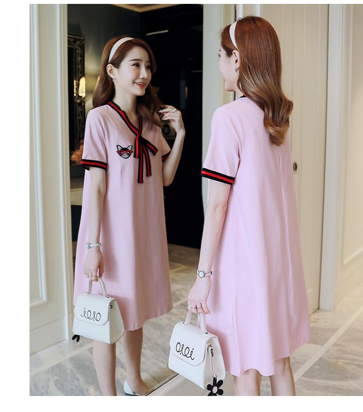 [HCM]Đầm bầu công sở cột nơ thêu mèo