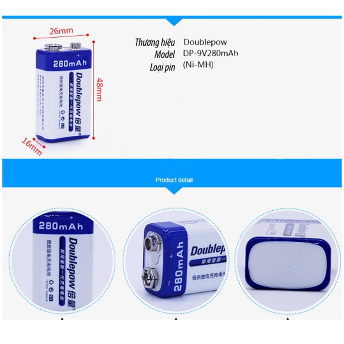 Bộ sạc + 2 Pin sạc 9v Doublepow