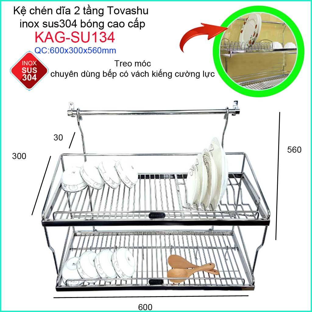 Kệ úp chén dĩa 2 tầng Tovashu 600, kệ chén dĩa inox 304 KAG-SU134