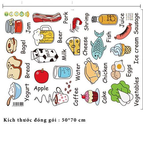 Decal dán tường từ vựng tiếng anh về các loại thực phẩm cho bé Sticker Tranh Dán Tường AM7090-Decal dán tường chữ cái