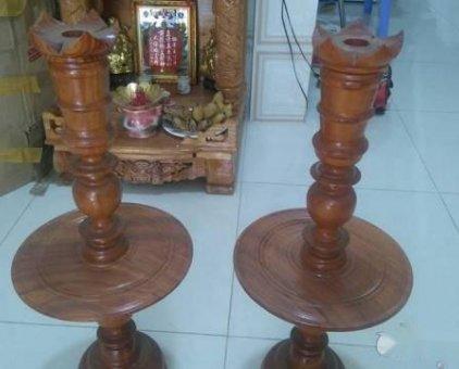 Cặp chân đèn gỗ gõ – chân đèn thờ