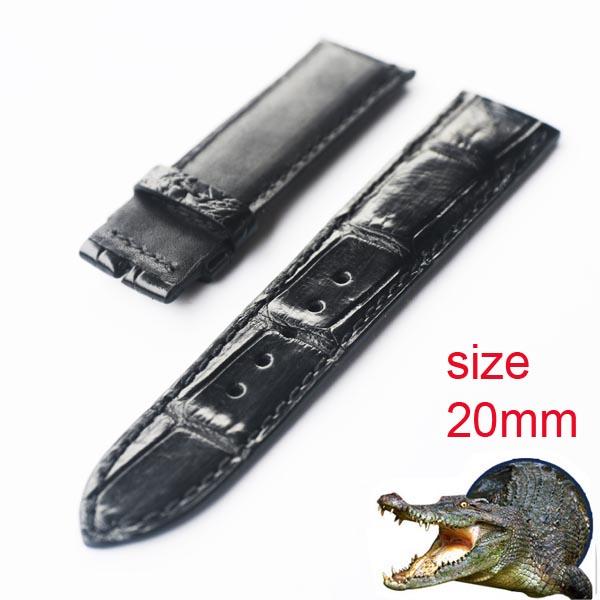 [HCM]Dây da đồng hồ da cá sấu thật Việt nam vân lớn size 20mm (Đen)