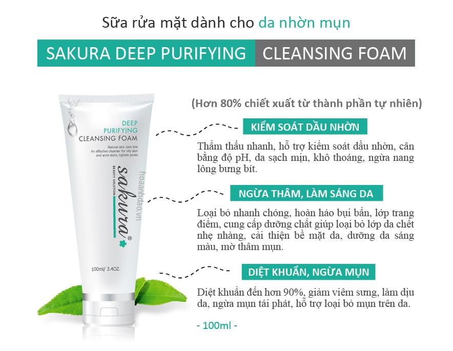 [HCM]Sữa Rửa Mặt Cho Da Mụn Sakura Deep Purifying Cleansing Foam 100ml