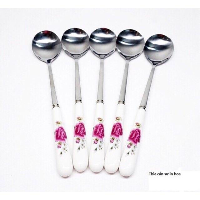 Compo 5 thìa inox cán sứ 20cm