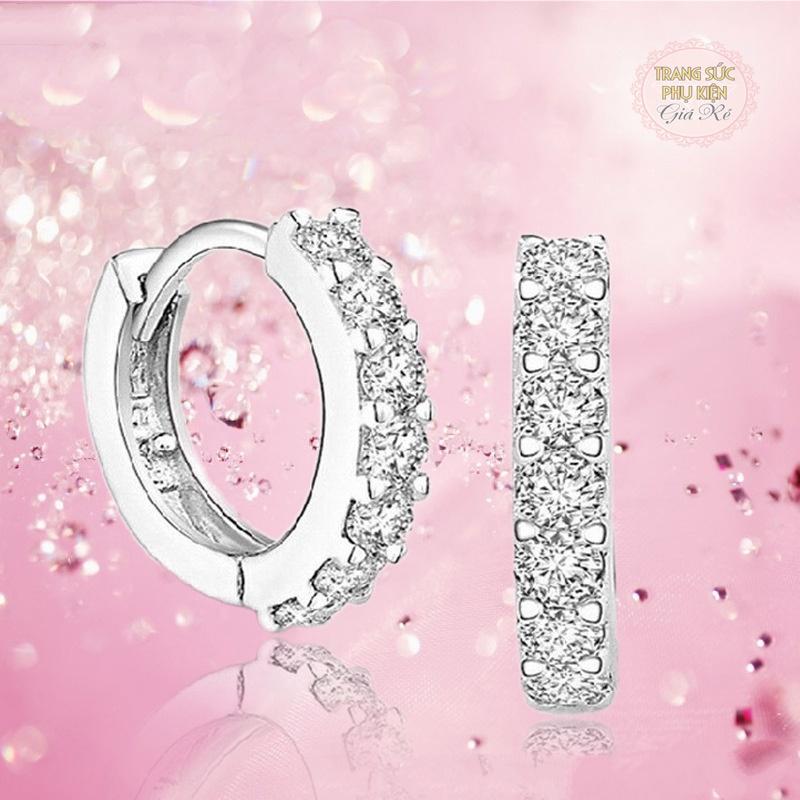Hoa tai thời trang Hàn Quốc HK Bạc S925 khuyên tròn HT154 đính đá