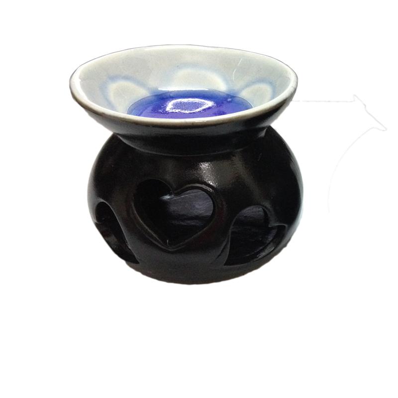1 Lò xông tinh dầu tim men thủy tinh rạn xanh