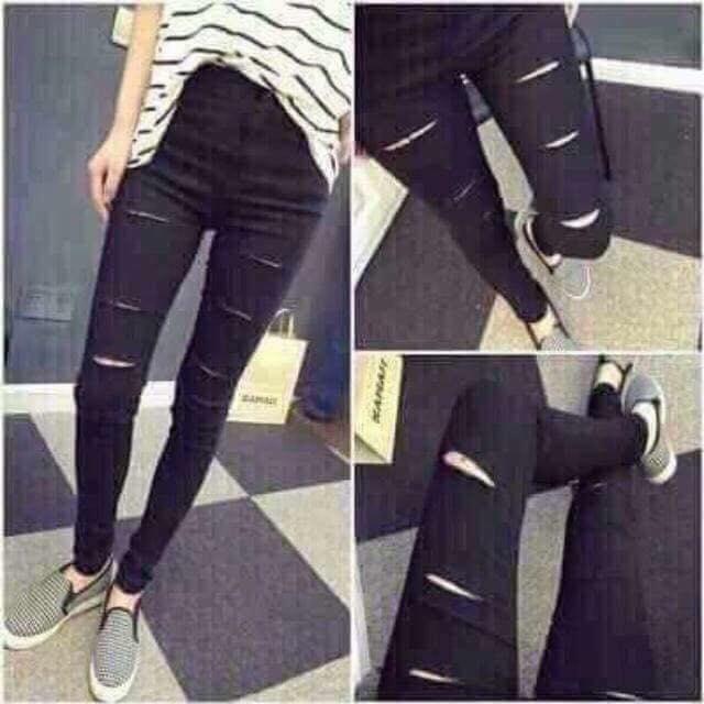 QUẦN THÔ KAKI NỮ RÁCH 6 VẠCH