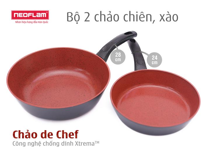 Bộ 2 Chảo Chiên Xào de Chef ( chiên 24cm/ Xào 28cm )