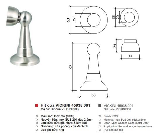Hít cửa VICKINI inox 45938.001 SSS trắng