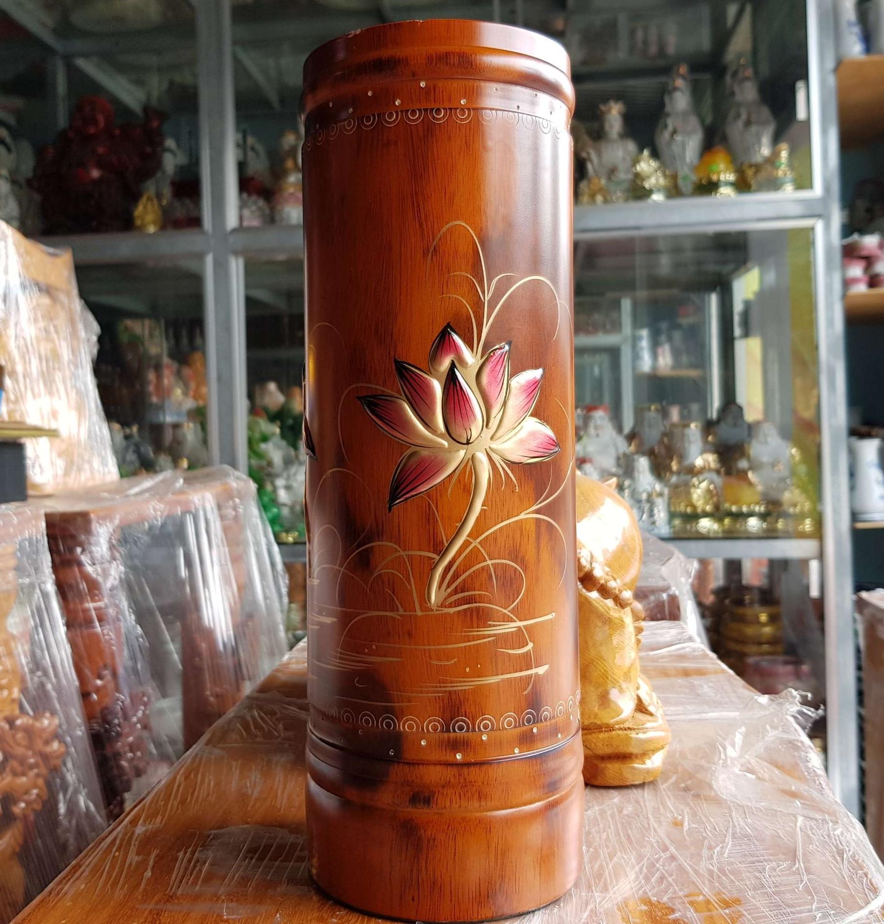 Ống nhang gỗ tràm bông vàng cao 32 cm