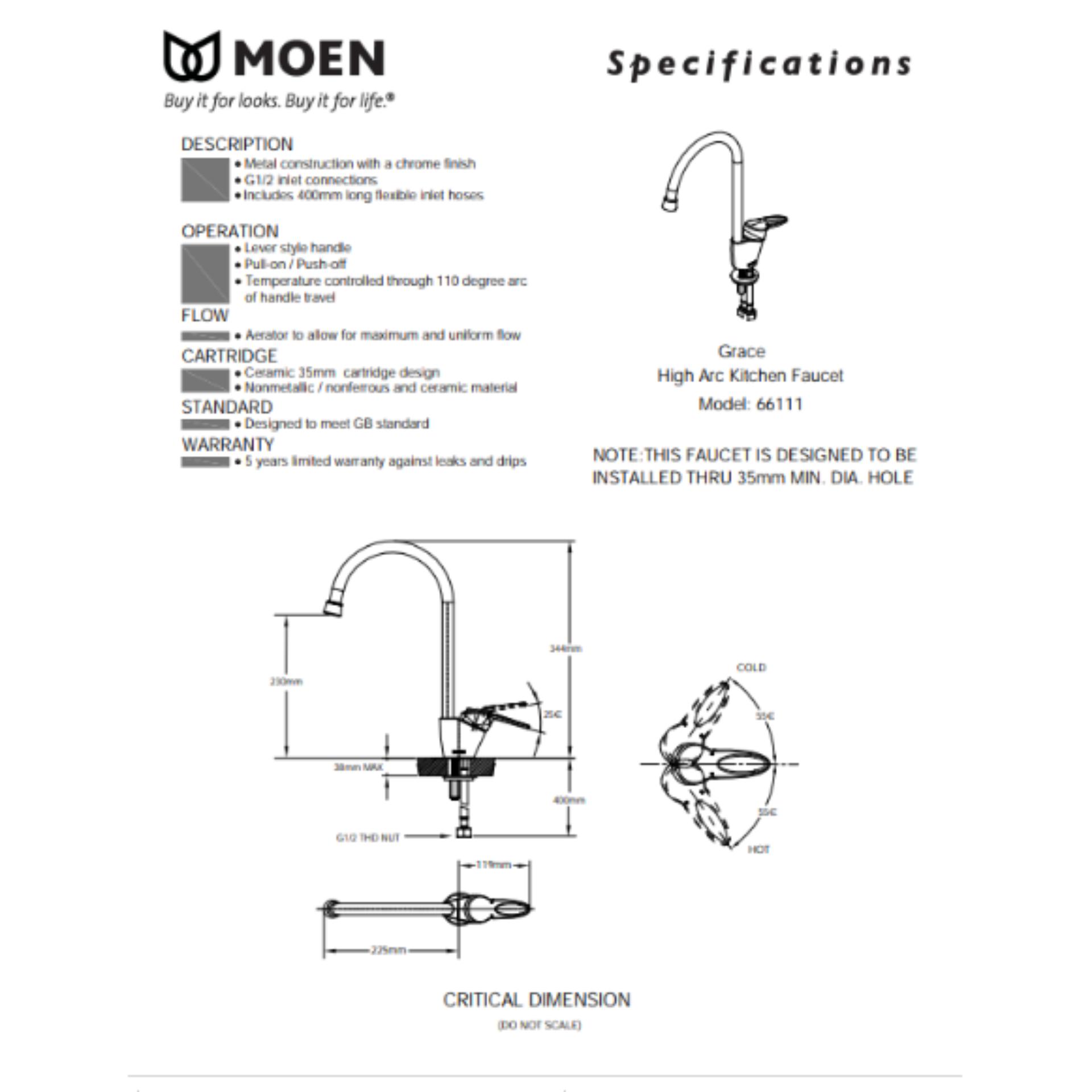 Vòi rửa chén nóng lạnh moen model: v66111