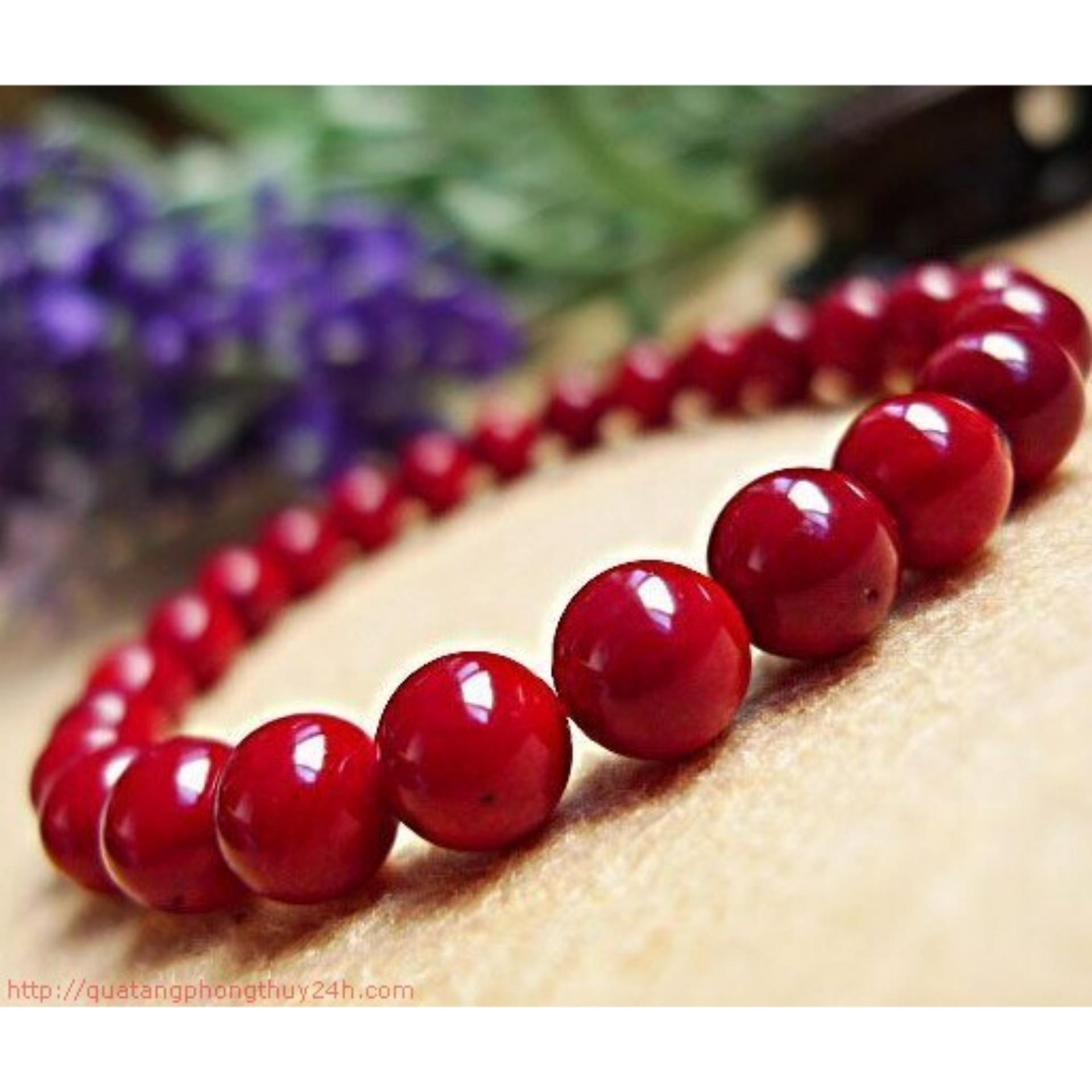 [Hcm]8Mm Red Coral Stone Bracelet Hn10