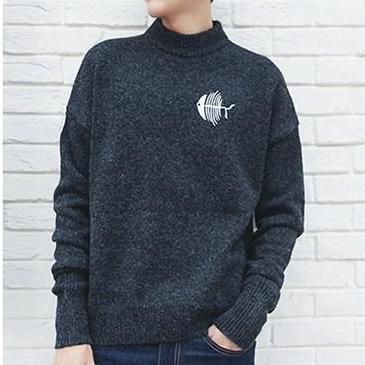 Áo Len Nam Cổ Tròn Form Rộng Họa Tiết Xương Cá