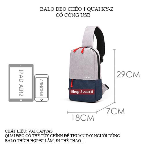 [HCM]Balo đeo chéo KY-Z có cổng sạc USB