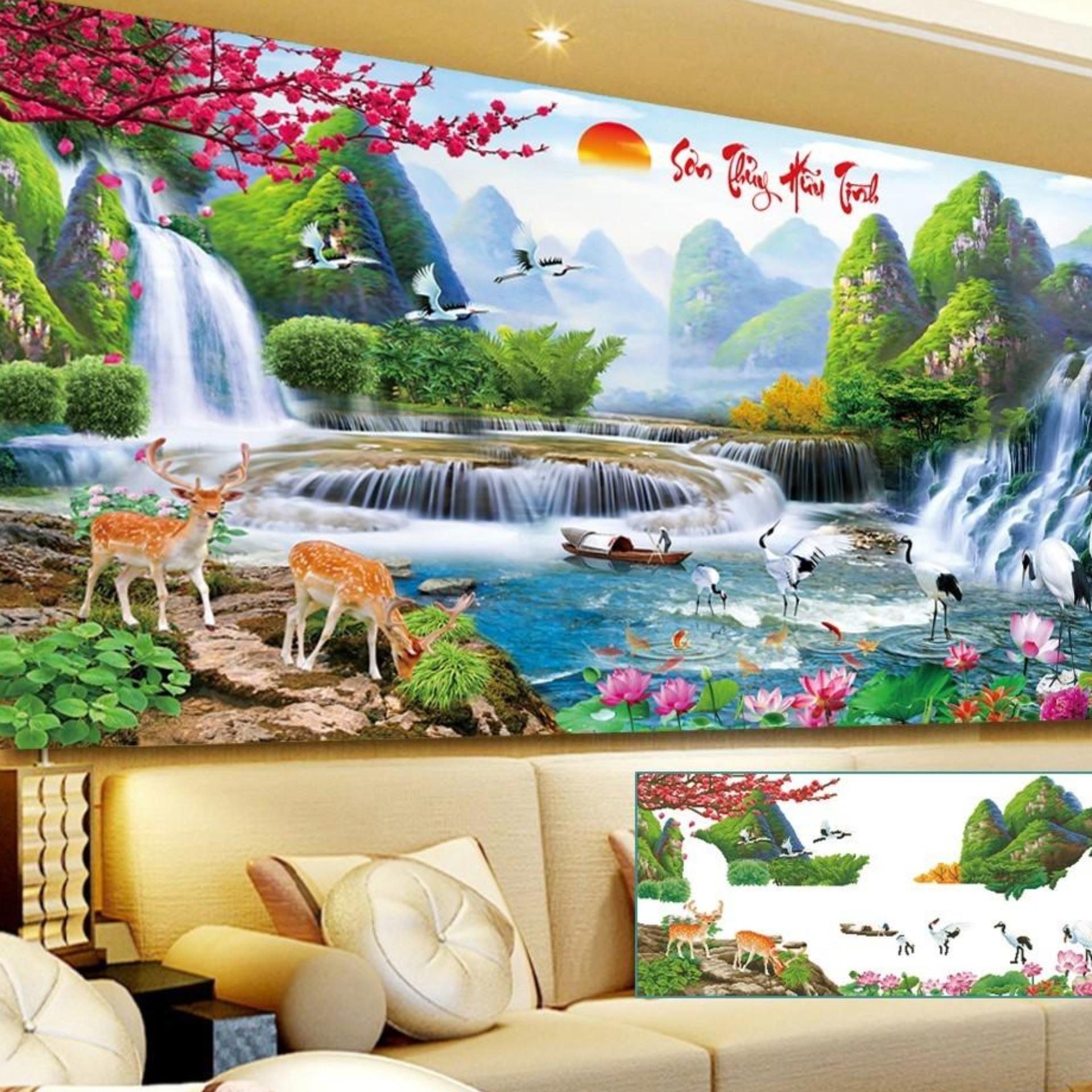 Tranh đính đá cao cấp Sơn thủy hữu tình Y8076- 160X70CM- Ngocthinhshop