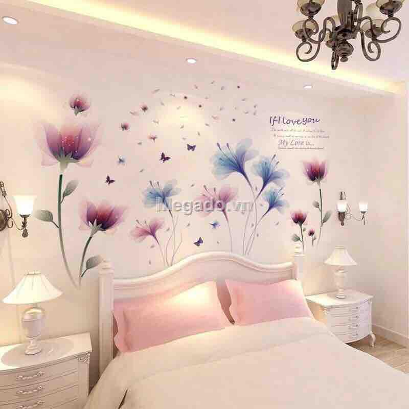Decal tranh dán combo 2 bức hoa cánh mỏng kết hợp