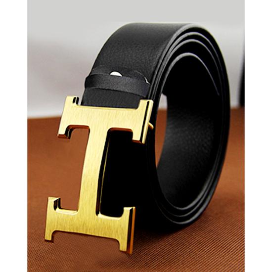 Thắt lưng nam,Dây nịt nam da nhập khẩu mặt chữ H mạ vàng ( dây đen)