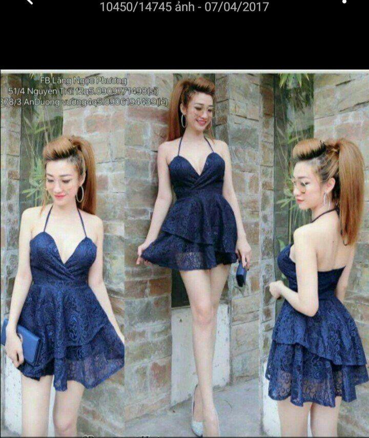 Đầm xòe cổ yếm tầng xéo