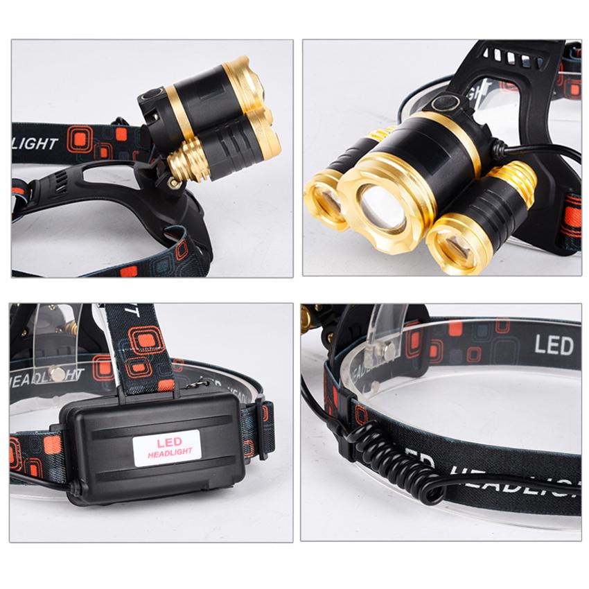 Đèn pin đội đầu 3 bóng E65 có ZOOM dùng 2 pin 18650 [ánh sáng VÀNG]