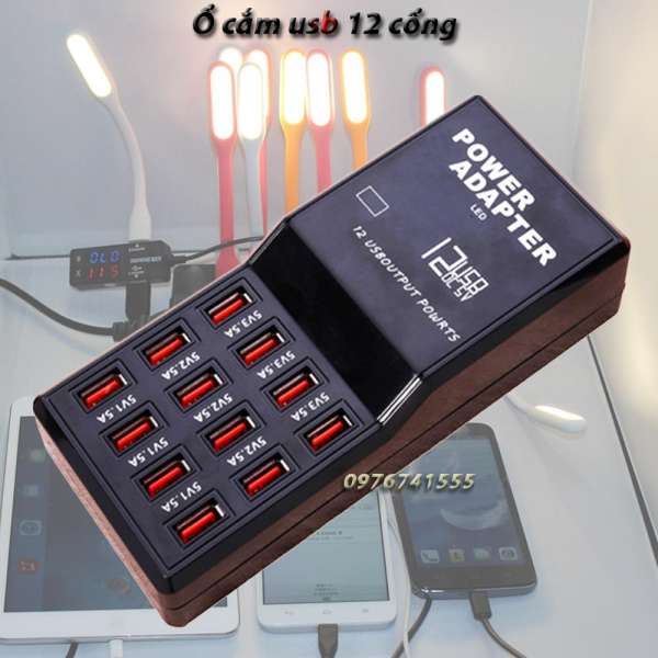 Ổ cắm USB  thông minh 12 cổng sạc 5V / 12A