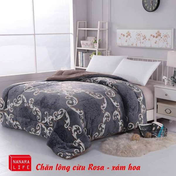 Chăn Lông Cừu  Rosa Nanara Life Nhật Bản 200x230cm(Xám hoa)- Hàng nhập khẩu