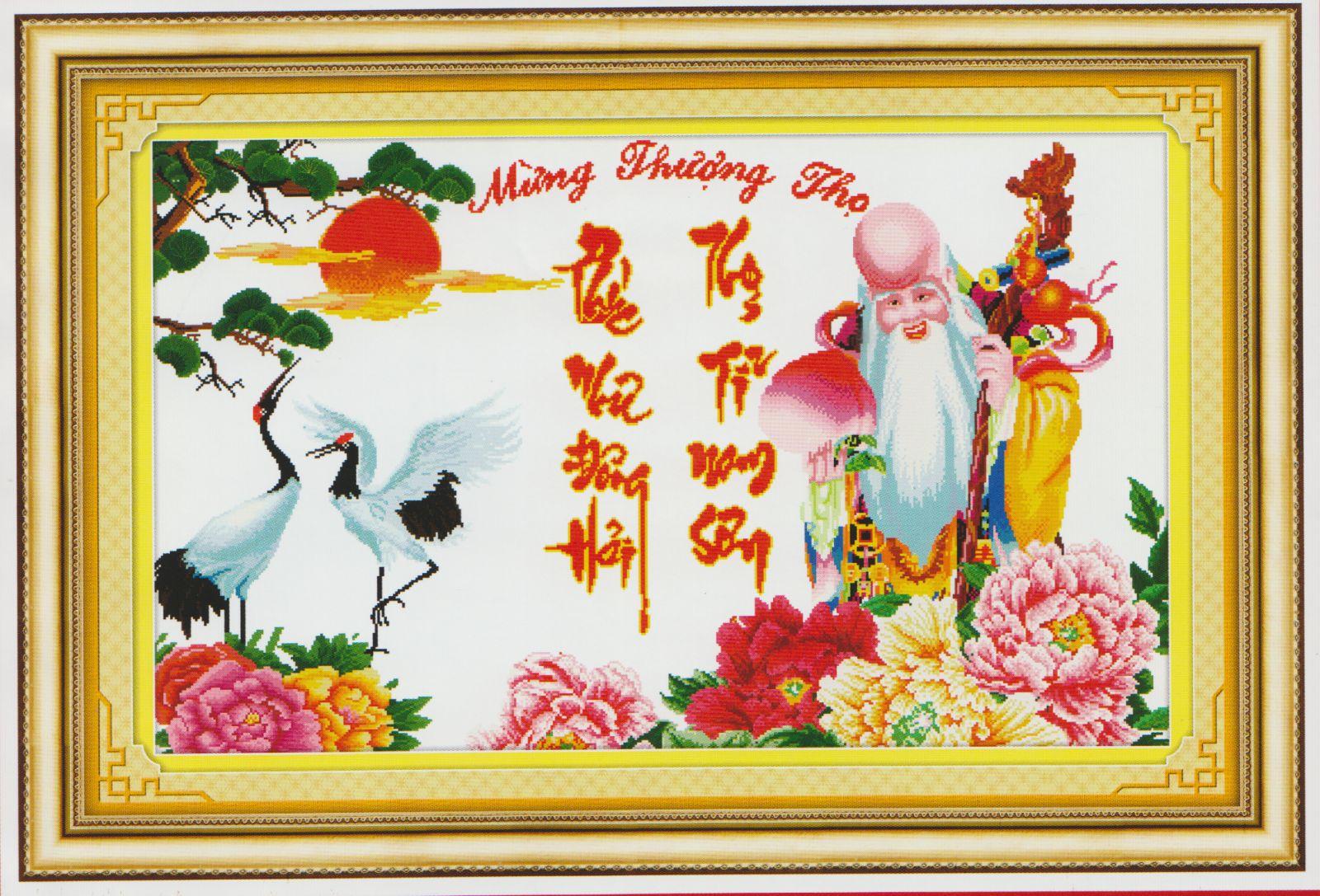 Tranh thêu chữ thập mừng thượng thọ 222758