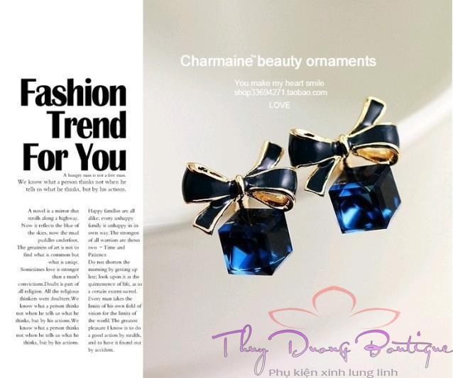 Bông tai Nơ Xinh Đá Pha Lê Xanh Lục BD014