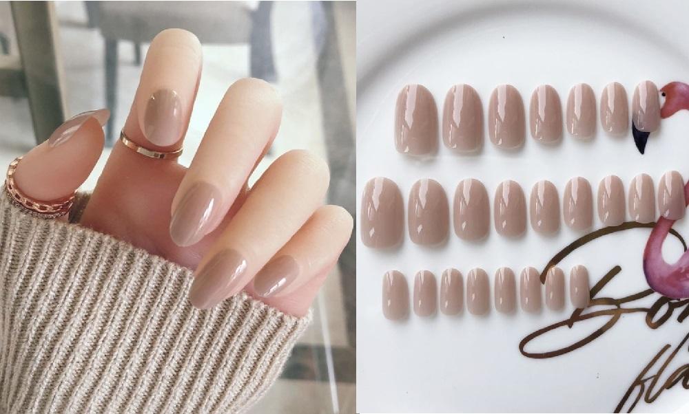 Bộ 24 móng tay giả nude đầu nhọn (kèm keo)