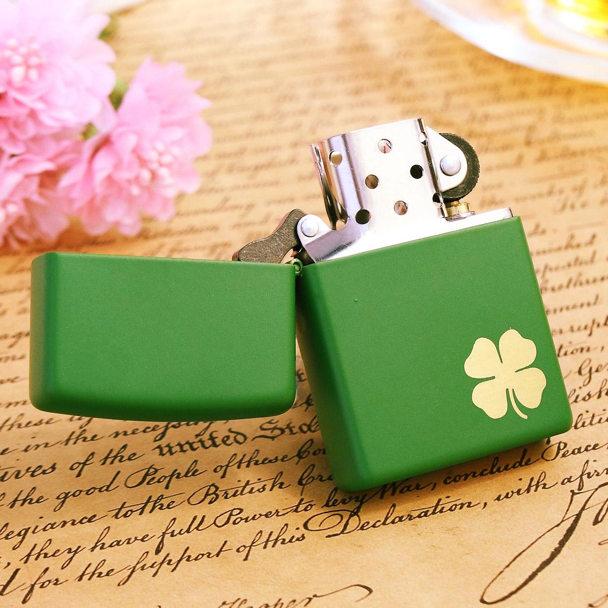 Bật lửa Zippo cỏ 4 lá may mắn sơn xanh