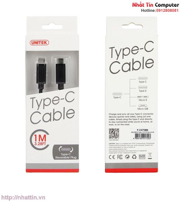 Cáp chuyển đổi tín hiệu USB Type-C sang micro USB Unitek Y-C473
