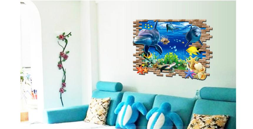 Decan dán tường cá heo 3D -AY9706-69