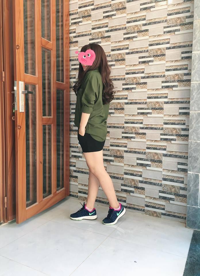 Áo Sơ mi oversize xanh rêu 2 túi.