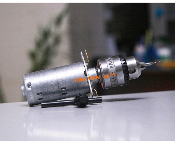 Động cơ khoan mini 12v-2a gắn đầu kẹp mang ranh