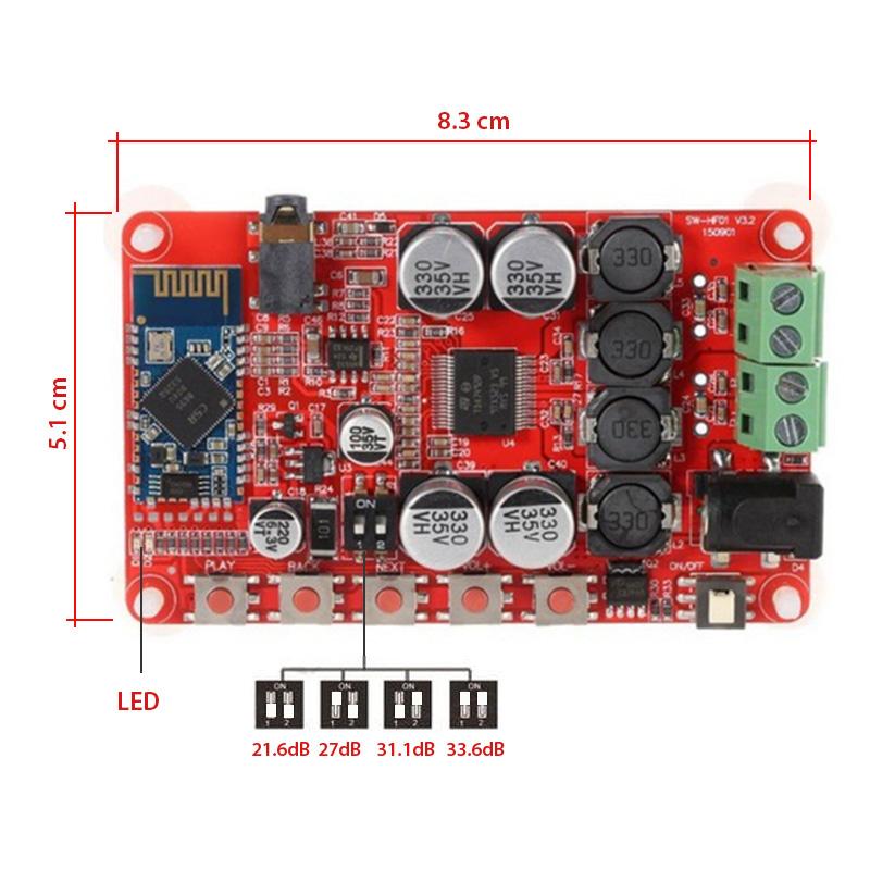 Module mạch TDA7492P khuếch đại âm thanh Bluetooth CSR4.0 (50W)