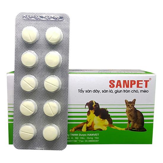 Hanpet - 1 Vỉ 10 viên XỔ GIUN SANPET - ( 303) tẩy giun chó / tẩy sán chó / tẩy giun chó mèo / xổ giun chó mèo / so lai cho /- HP10521TC