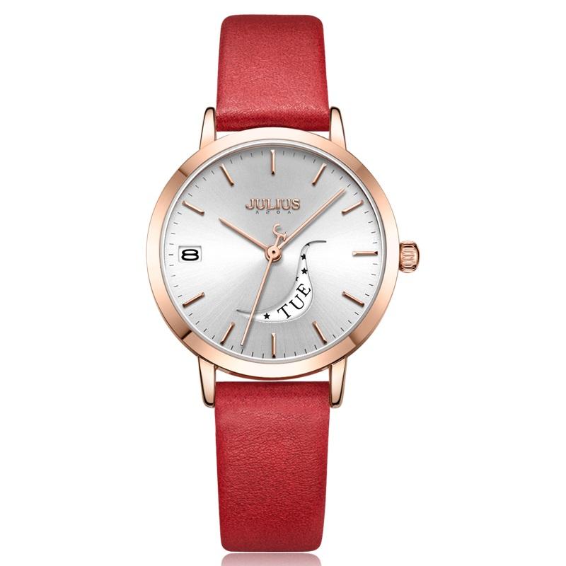 Đồng Hồ Nữ Julius Hàn Quốc Dây Da JA-1076 (Đỏ)