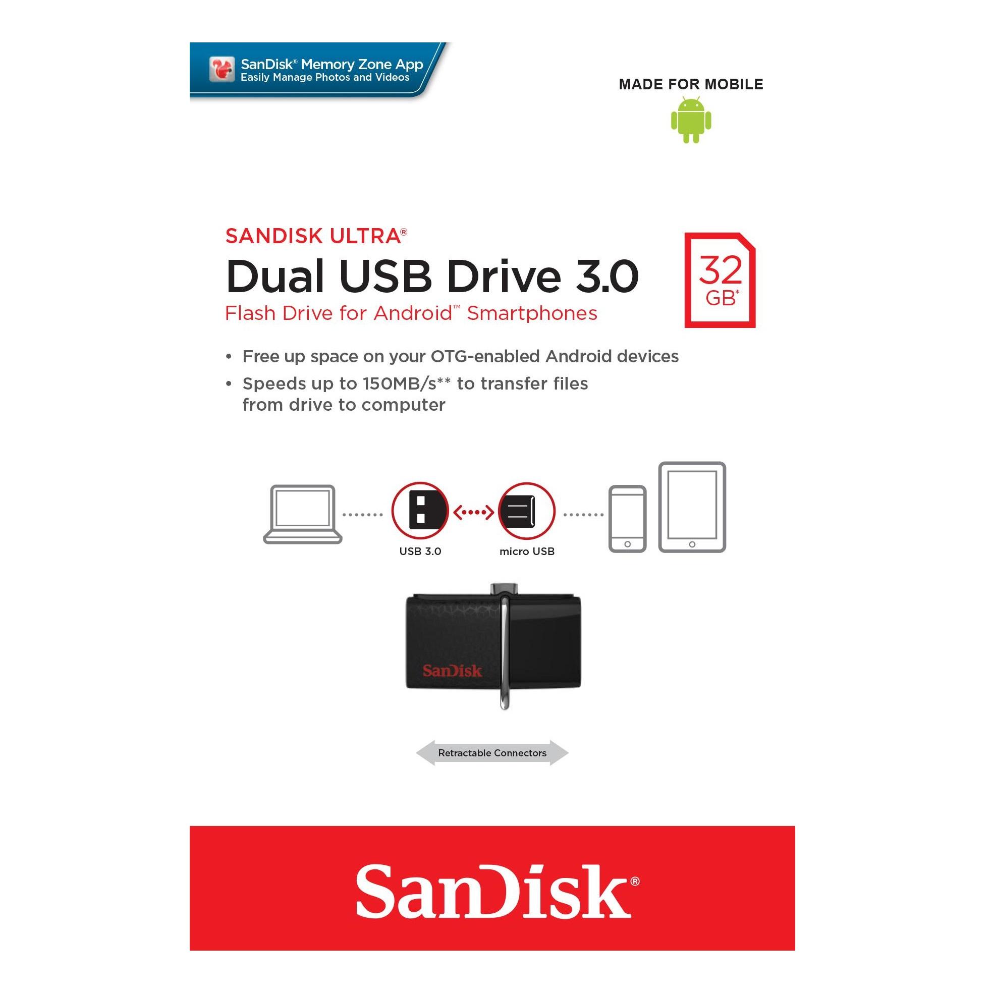 Usb otg sandisk 3.0 ultra dual 32gb 150mb/s