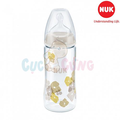 Bình sữa Nuk cổ rộng nhựa PA 300ml - Núm ty Silicone size 2M