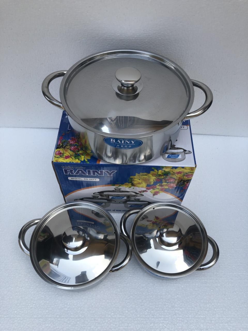 [HCM]Bộ 3 nồi inox Rainy RN 06 TT (Trắng inox)
