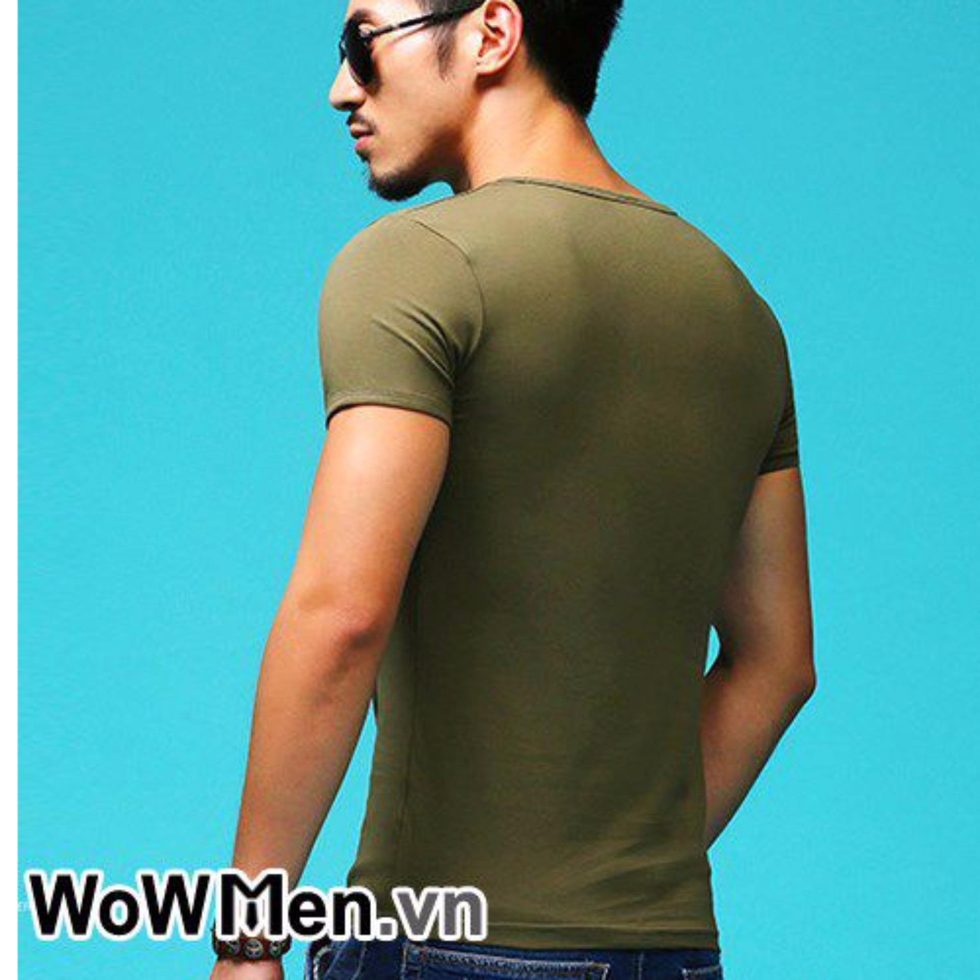 Áo thun nam cổ tròn body Hàn Quốc ( xanh rêu )