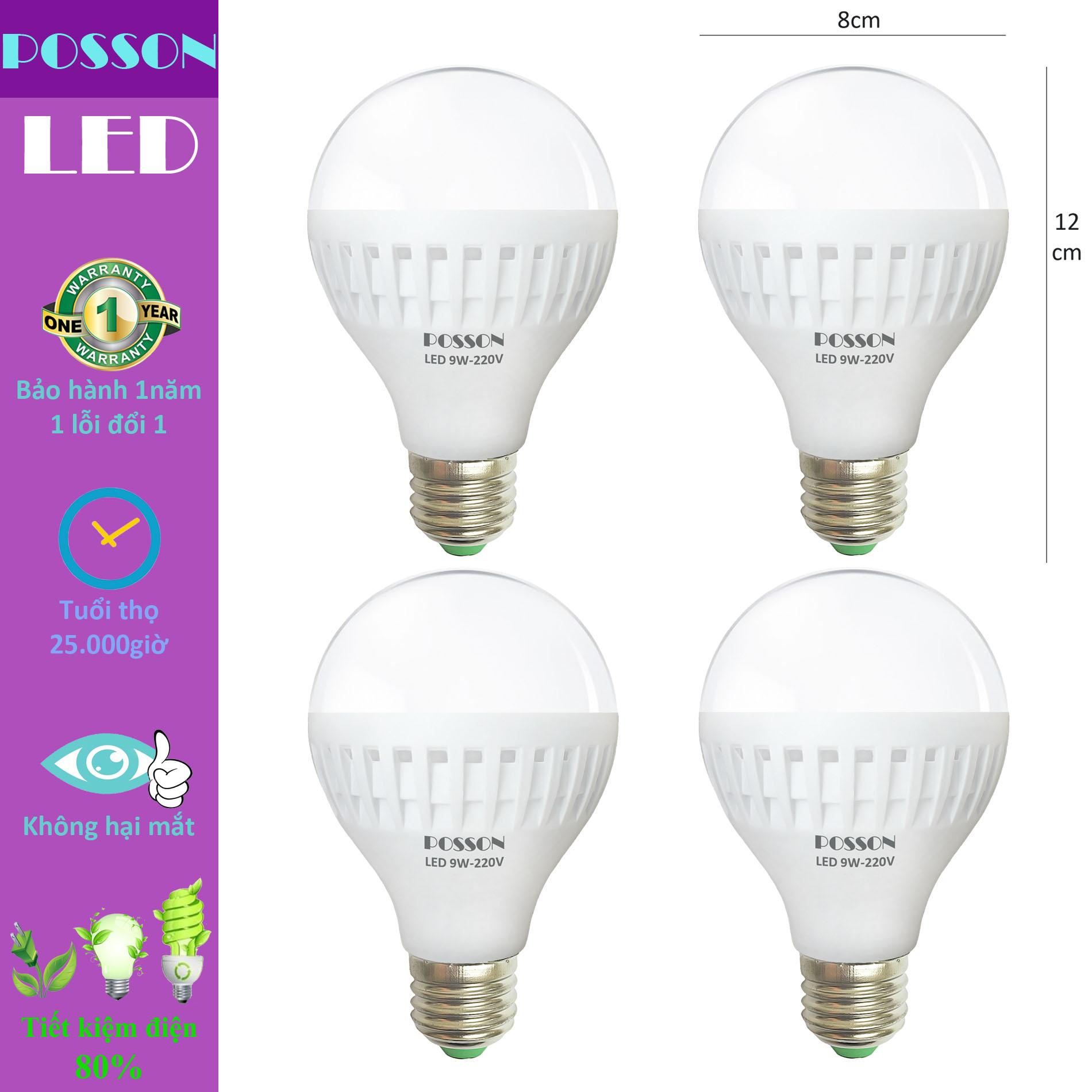 4 Bóng đèn Led 9w tiết kiệm điện sáng trắng Posson LB-N9