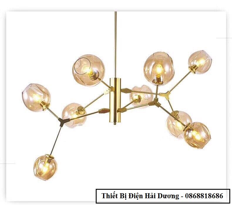 Đèn thả trần phân tử decor 9 bóng mạ xi vàng TN112