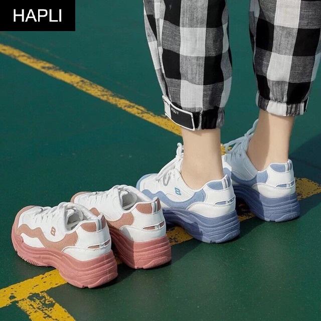Giày sneaker nữ Ulzzang đế màu HAPLI (Xanh, Hồng, Trắng)